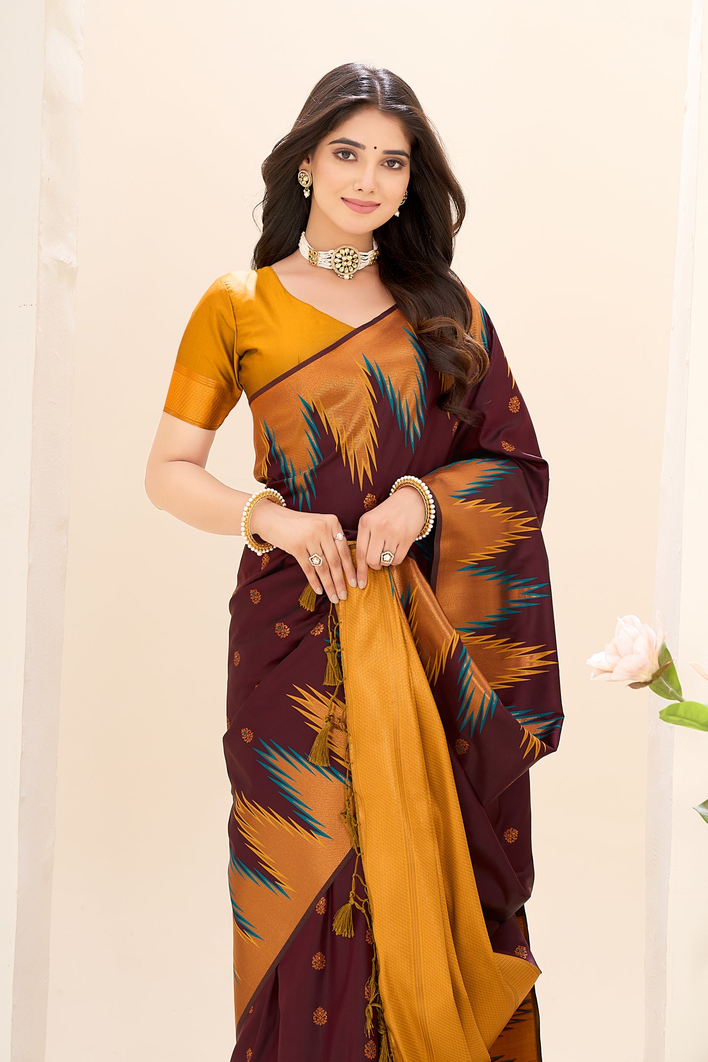 Sanvika - Dark Maroon Big Temple Silk Saree.