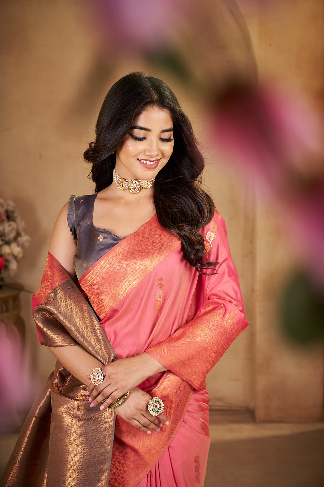 Orange Crossandra Soft Silk Saree