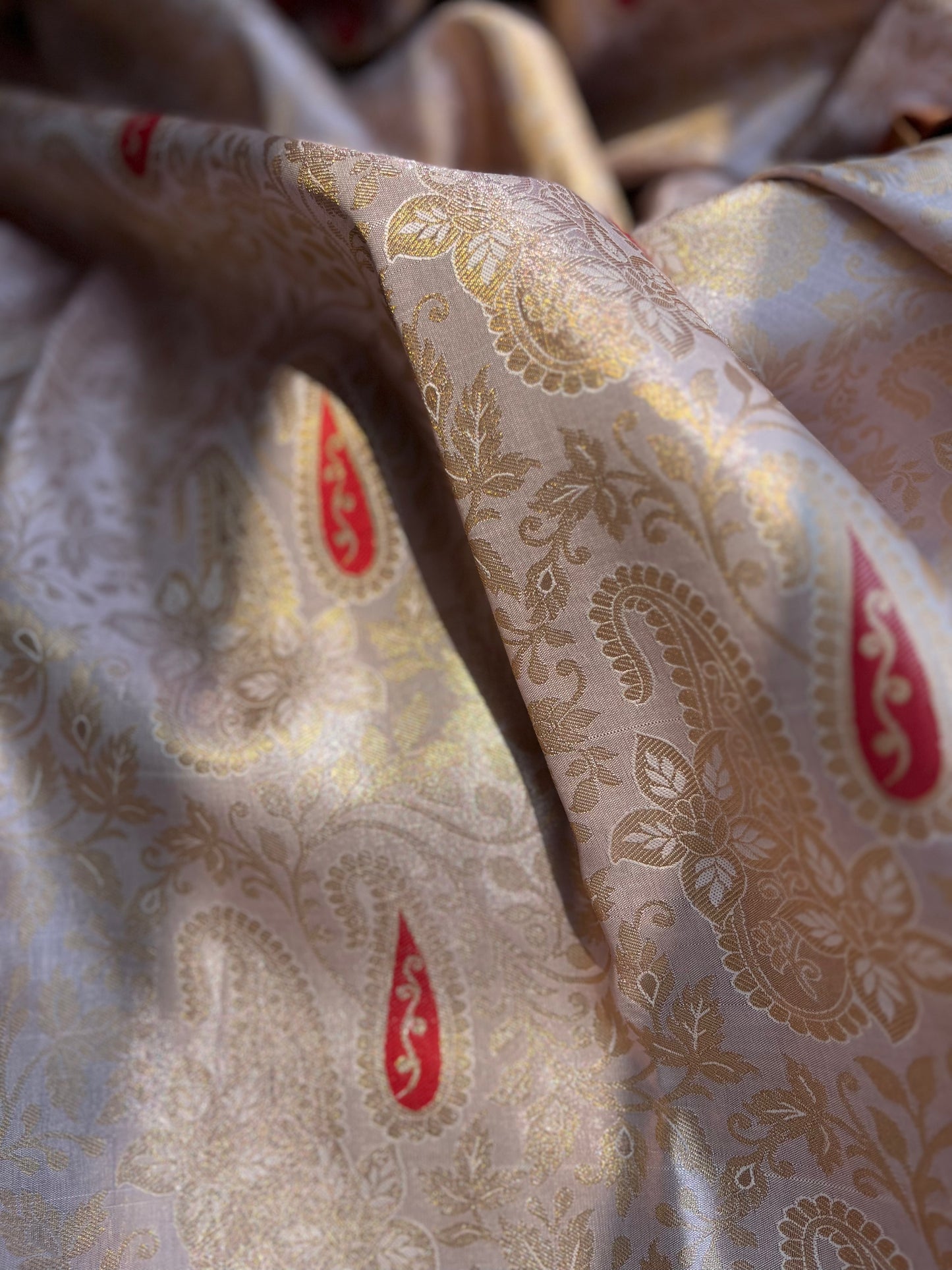 Cream Bridal Tissue Meena Butta Silk Saree