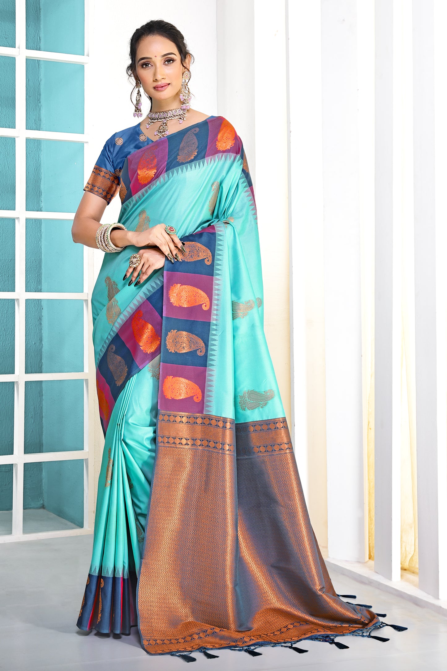 Light Sky Blue Ikkat Silk Saree
