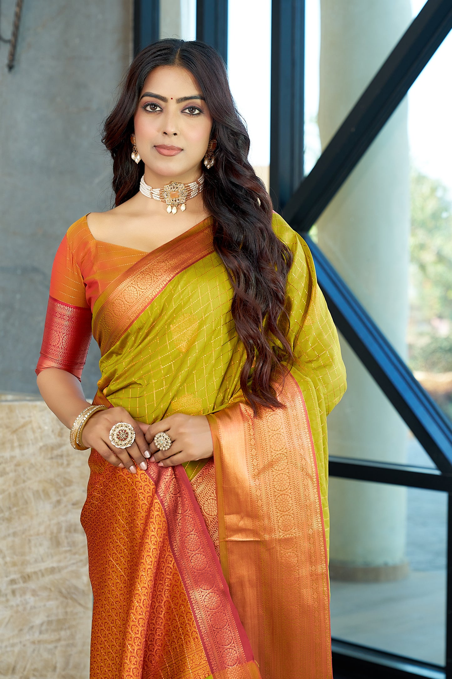 Shradha - Mustard Gold Kanchi Border Silk Saree