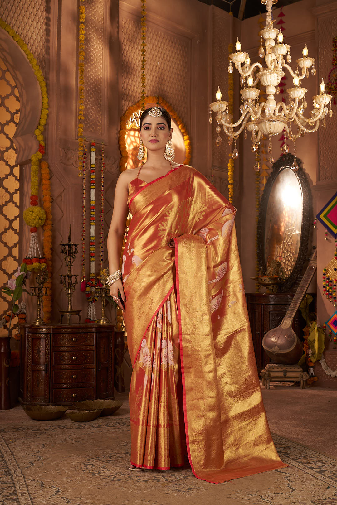 Burnt Orange Soft Tissue Silk Saree
