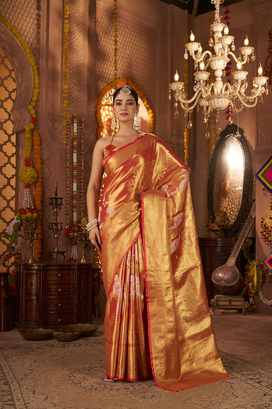 Burnt Orange Soft Tissue Silk Saree
