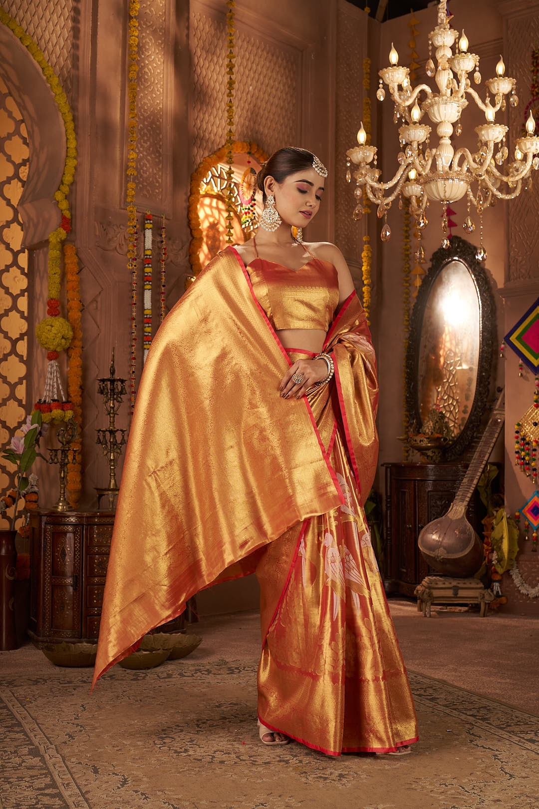 Burnt Orange Soft Tissue Silk Saree