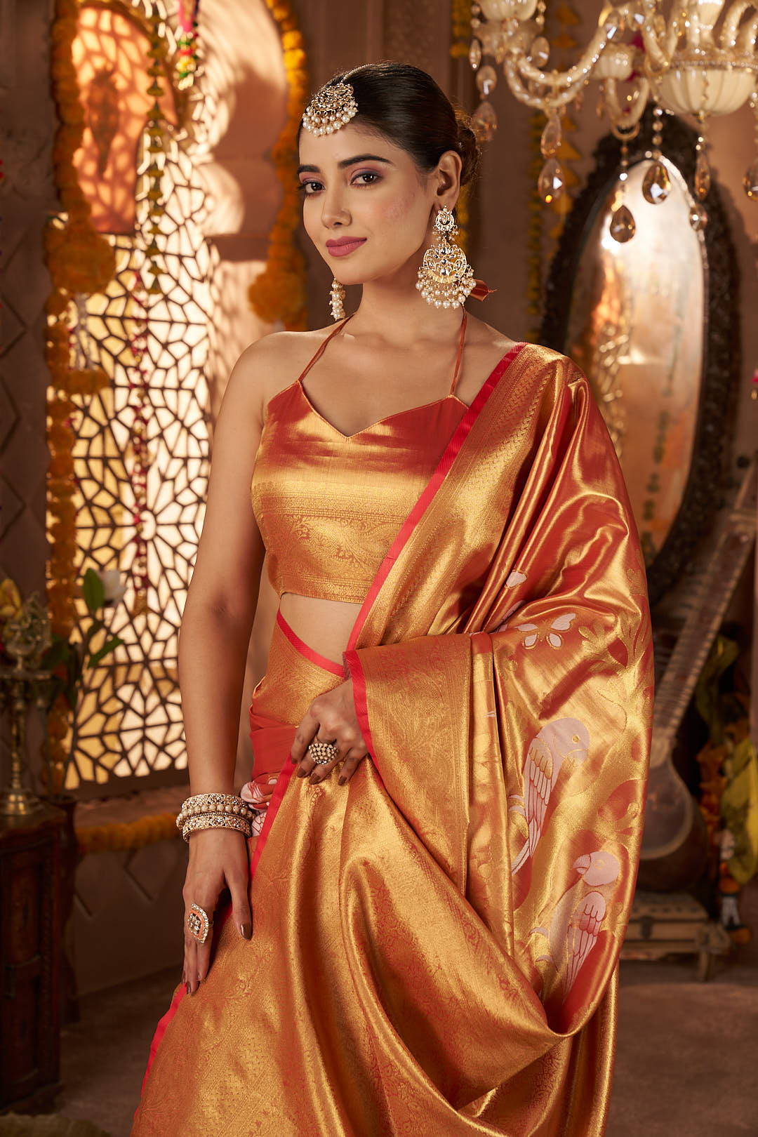 Burnt Orange Soft Tissue Silk Saree