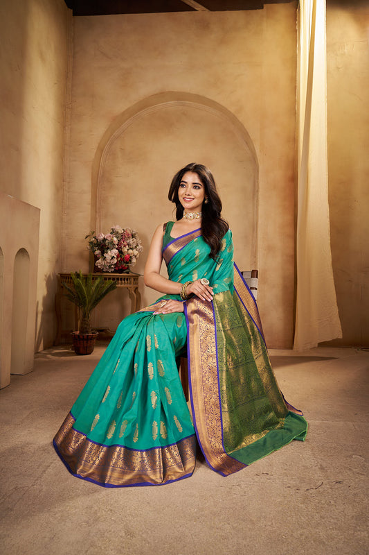 Sea Green Kanchi Border Silk Saree