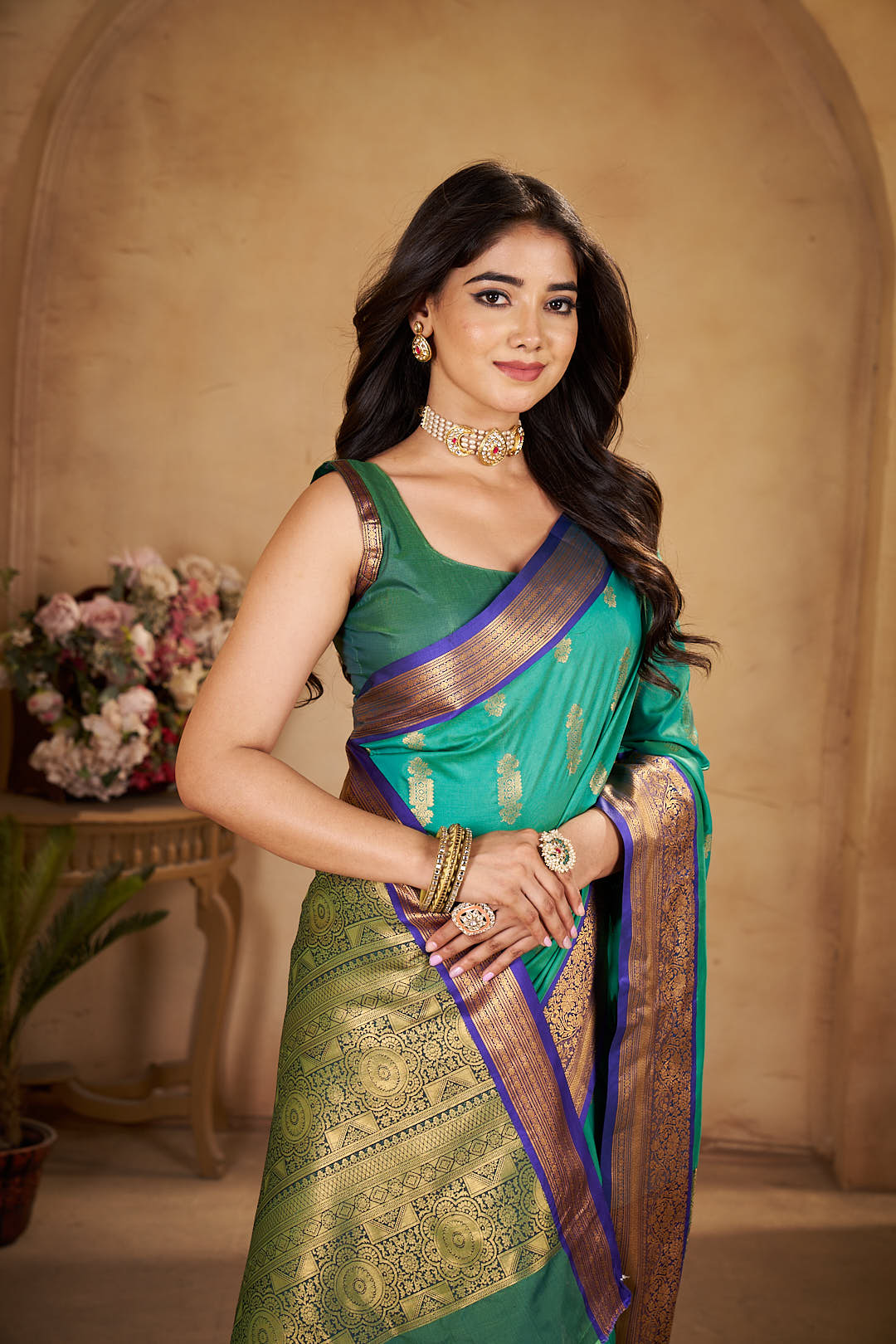 Sea Green Kanchi Border Silk Saree