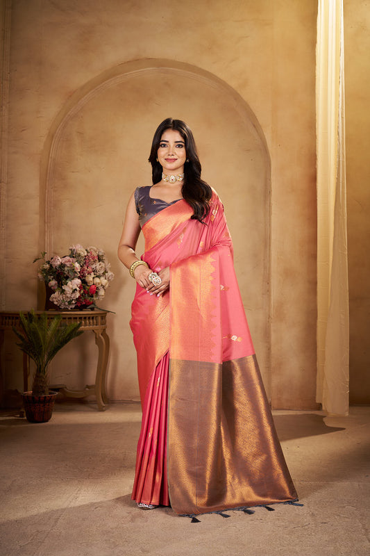 Orange Crossandra Soft Silk Saree