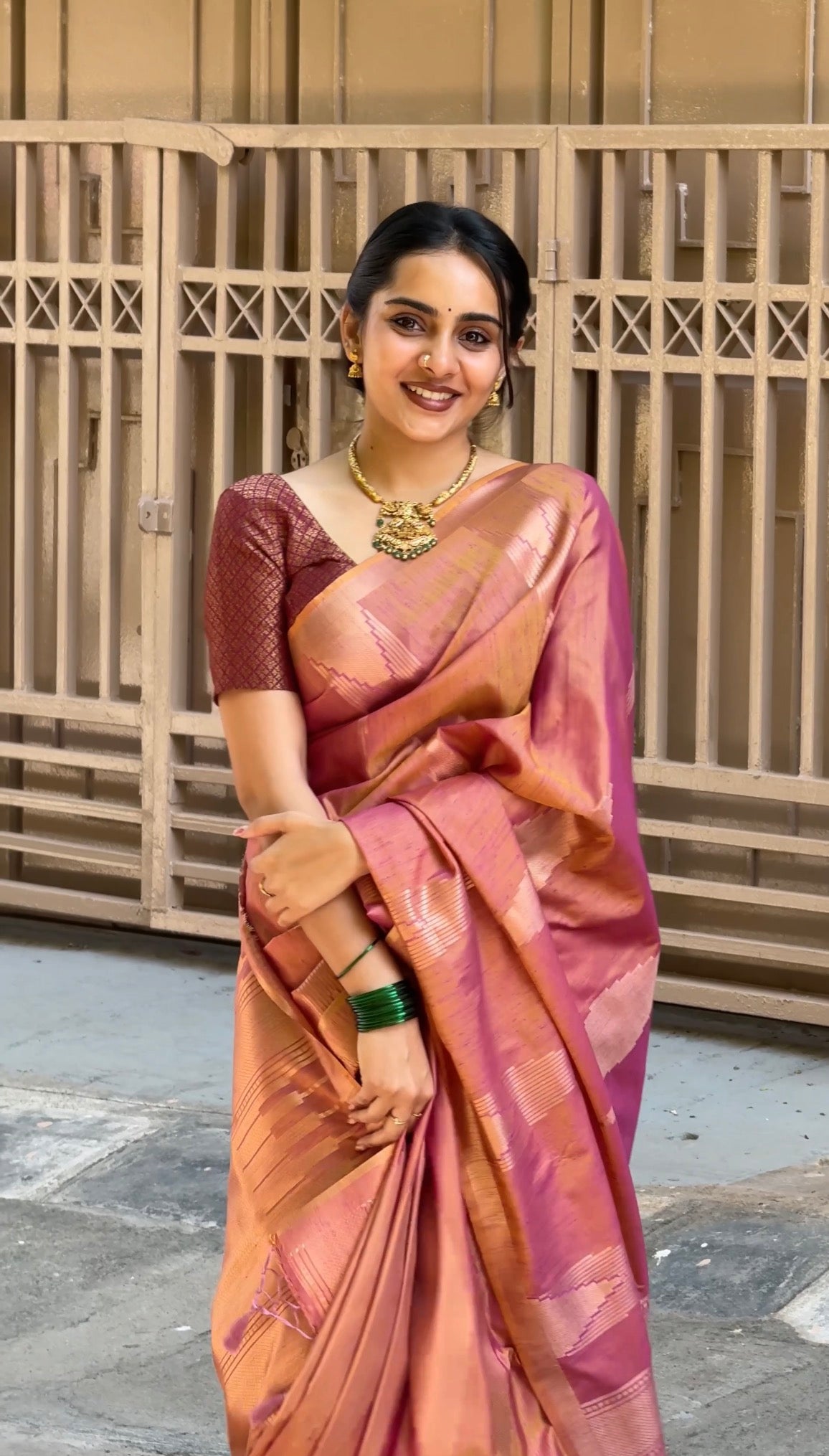 Burnt Orange - Cotton blend Slub Saree