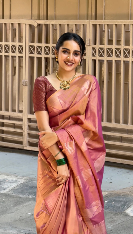 Burnt Orange - Cotton blend Slub Saree