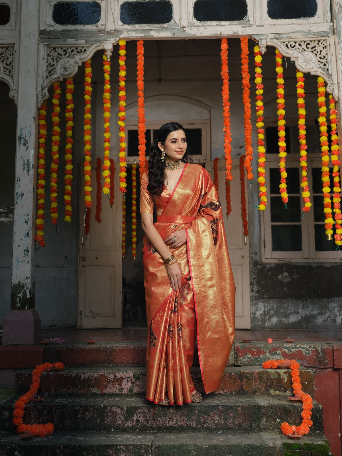 Soft Tissue Orange Silk Saree