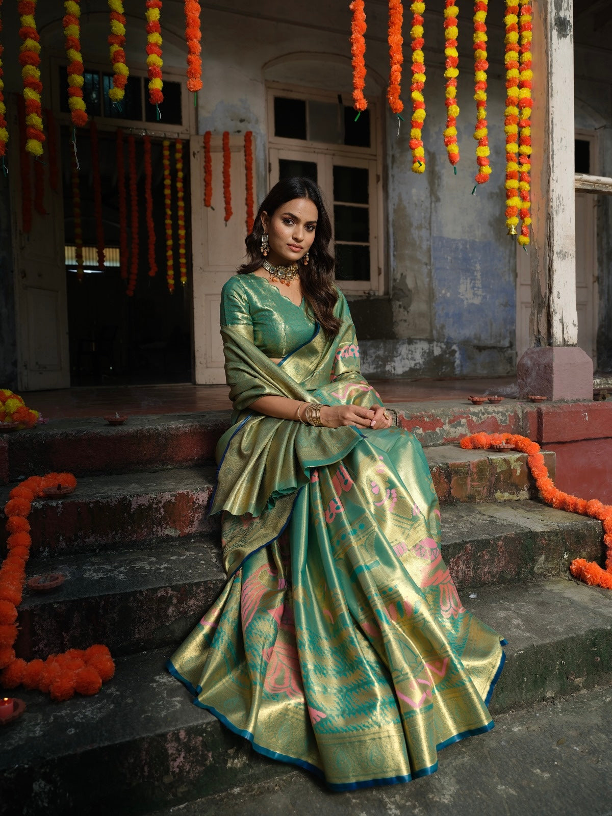 Soft Tissue Green Silk Saree