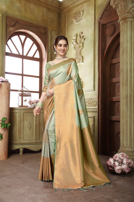 Olive Self Border Soft Silk Saree