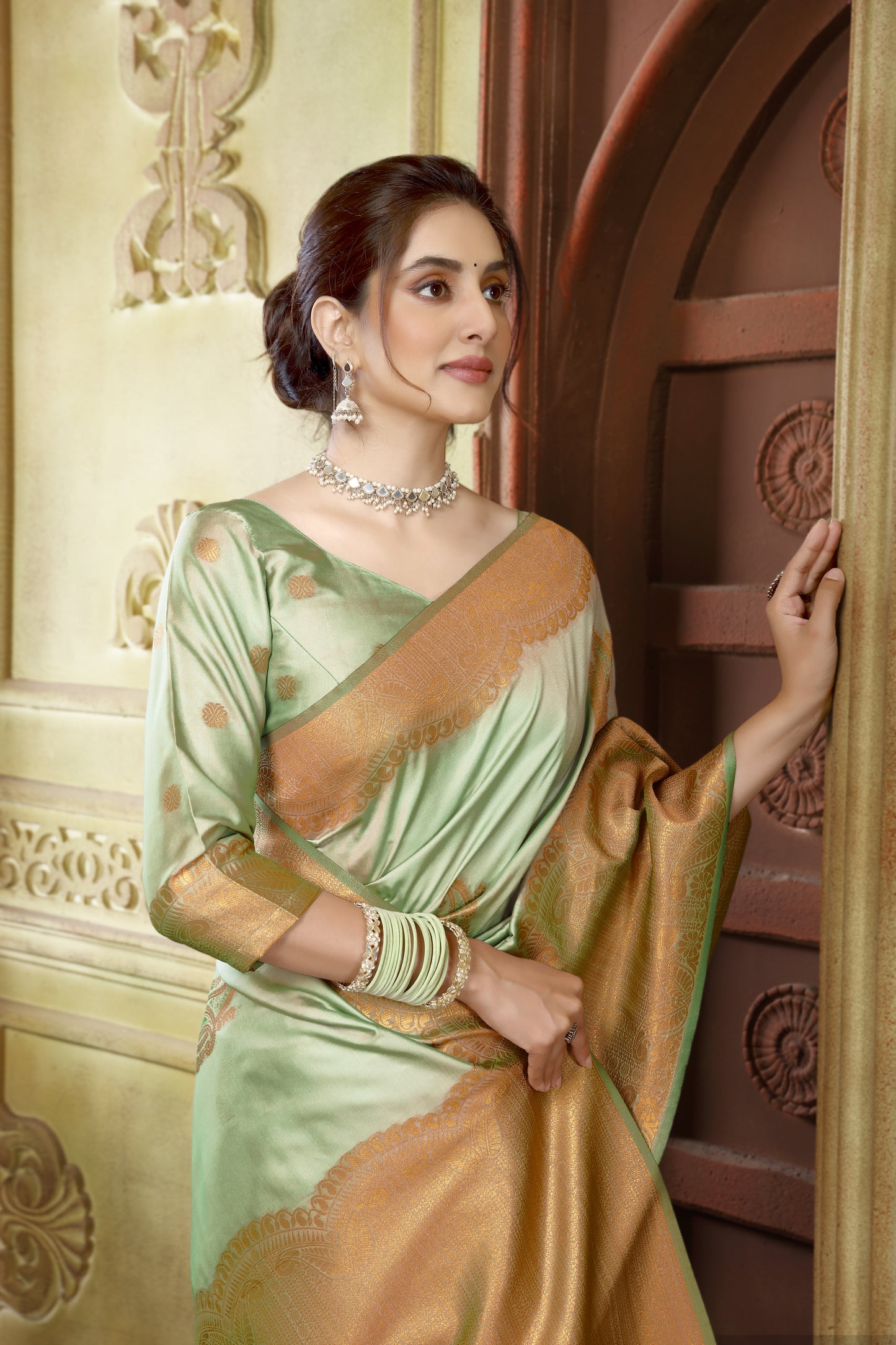 Olive Self Border Soft Silk Saree
