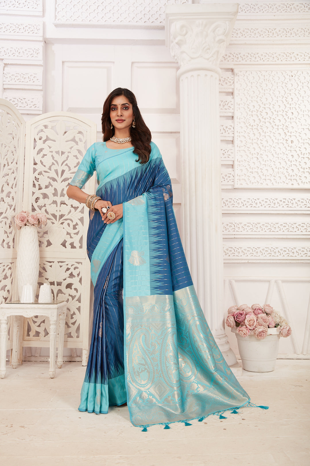 Blue Ikkat  Soft Silk Saree