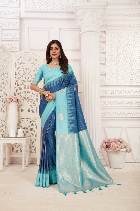 Blue Ikkat  Soft Silk Saree
