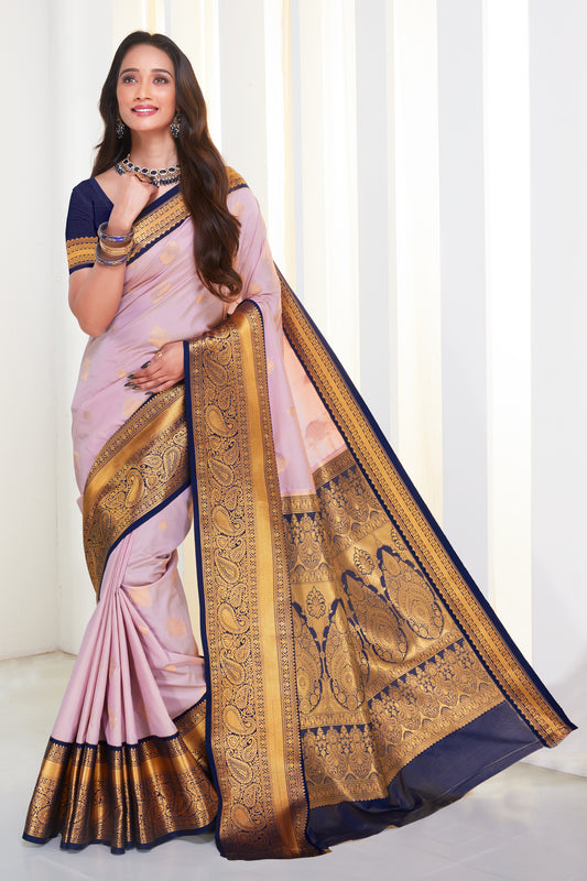 Light Purple Kanchi Gadwal Silk Saree