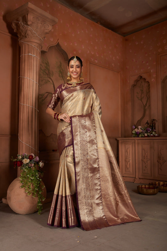 Tissue Silk Saree - Golden Beige