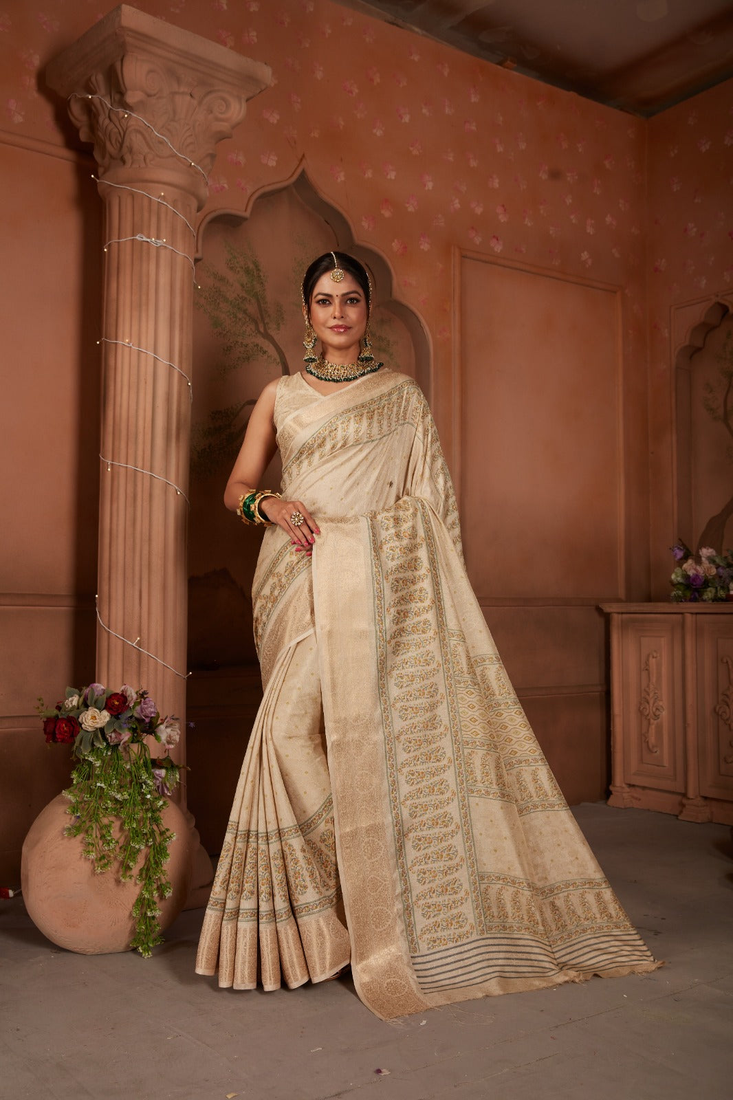 Ivory-beige  Cotton Soft Saree