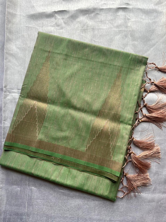Soft Olive Green - Cotton blend Slub Saree