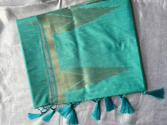 Sky Blue - Cotton blend Slub Saree