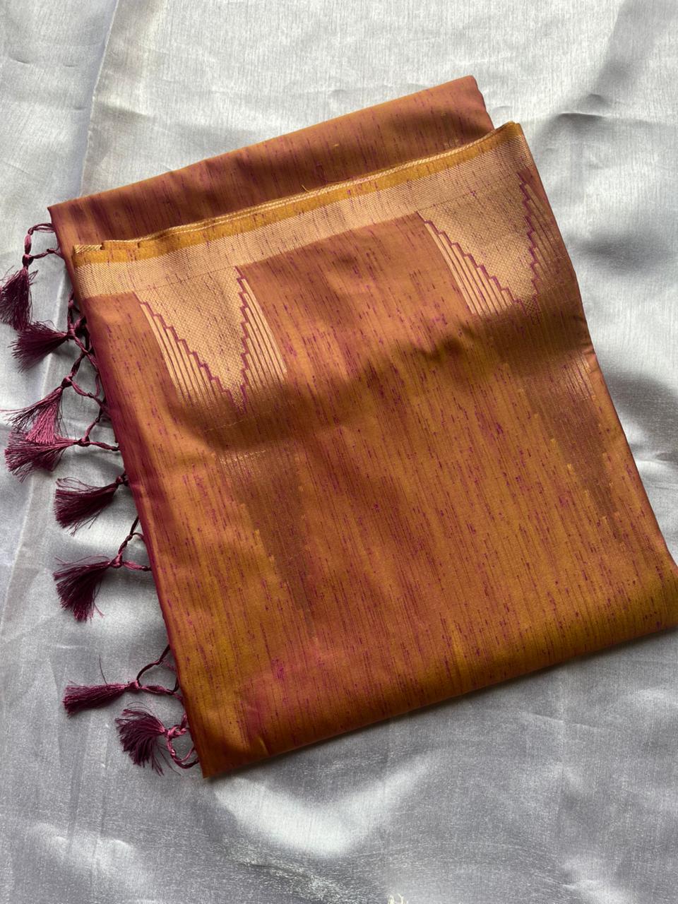 Burnt Orange - Cotton blend Slub Saree