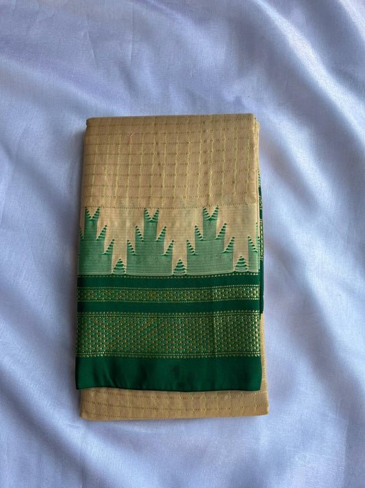 Light beige Temple border check saree