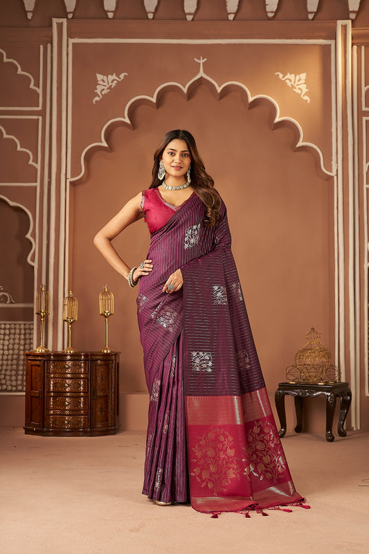 Wine & Rani Pink Soft Silk Saree ( Pre order basis only)
