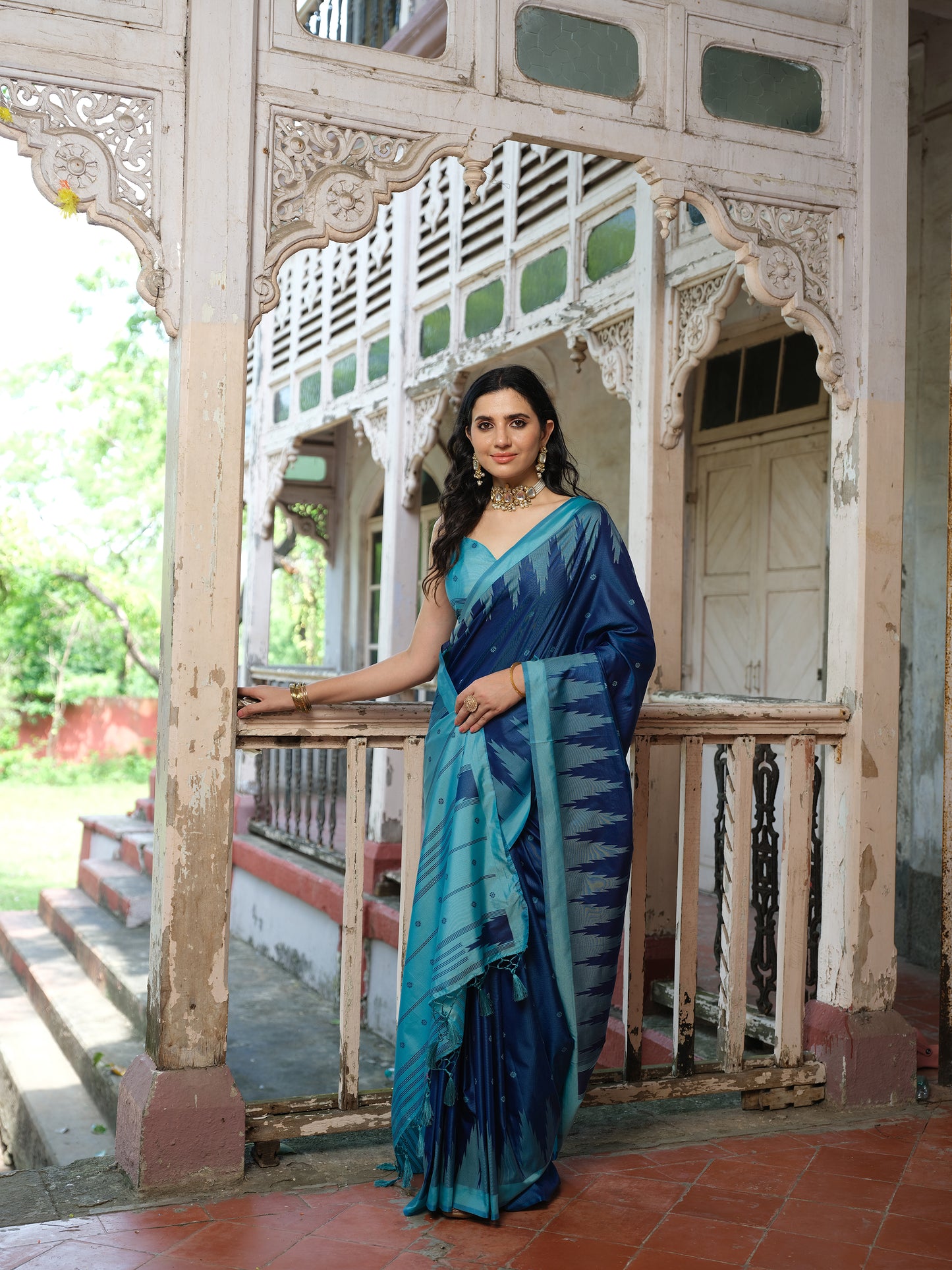 Temple Border Blue Soft Silk Saree