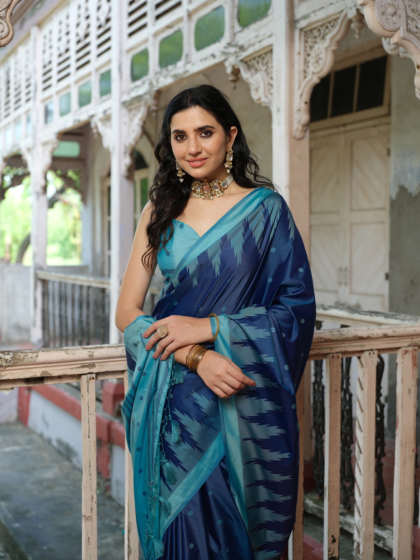 Temple Border Blue Soft Silk Saree