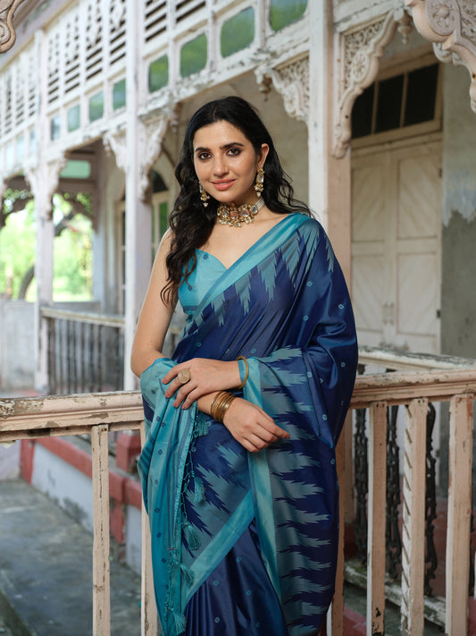 Temple Border Blue Soft Silk Saree