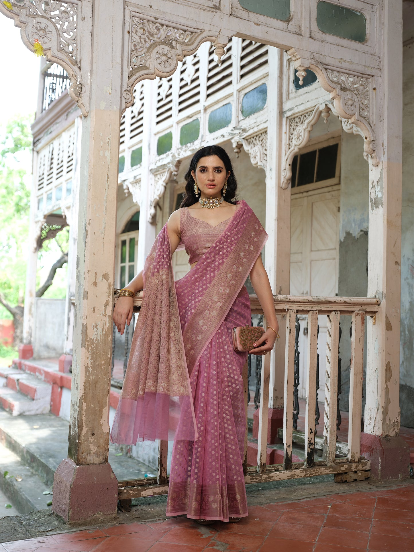 Banaras Cotton Pink Saree