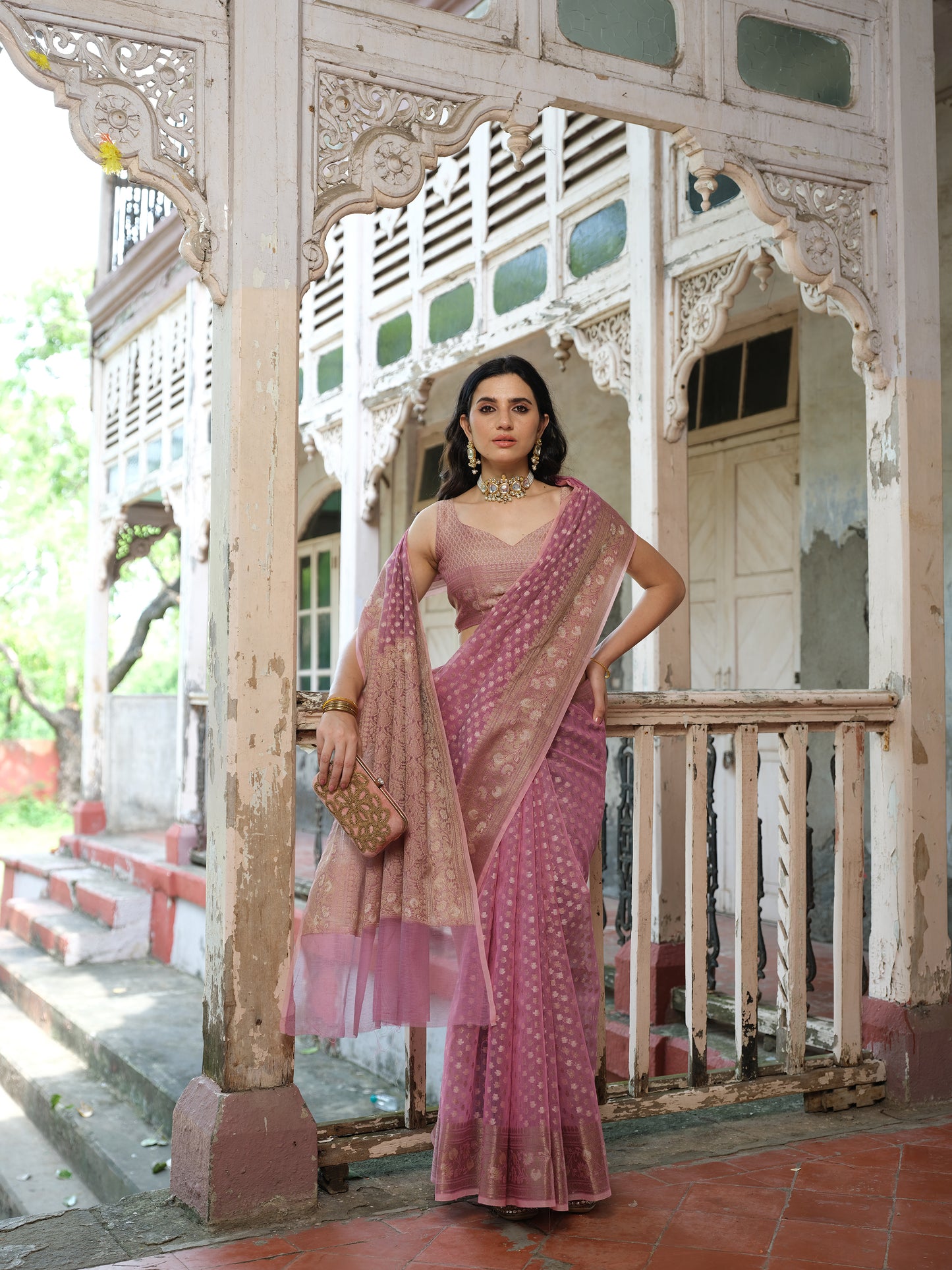 Banaras Cotton Pink Saree