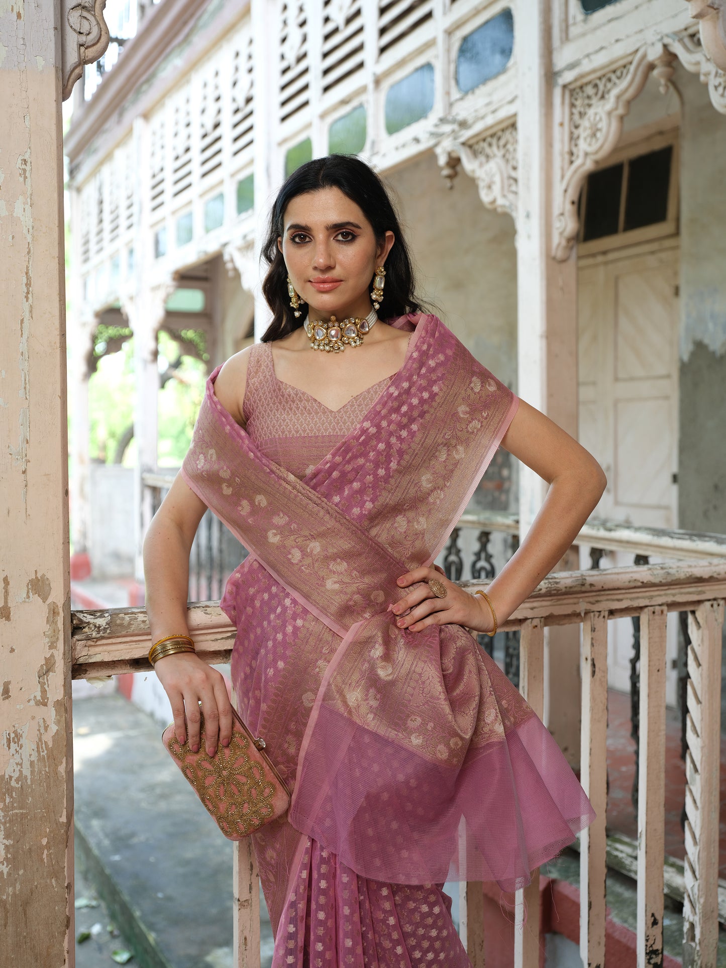 Banaras Cotton Pink Saree