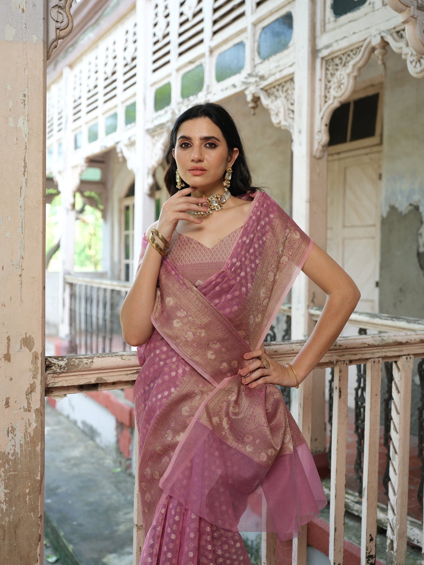 Banaras Cotton Pink Saree