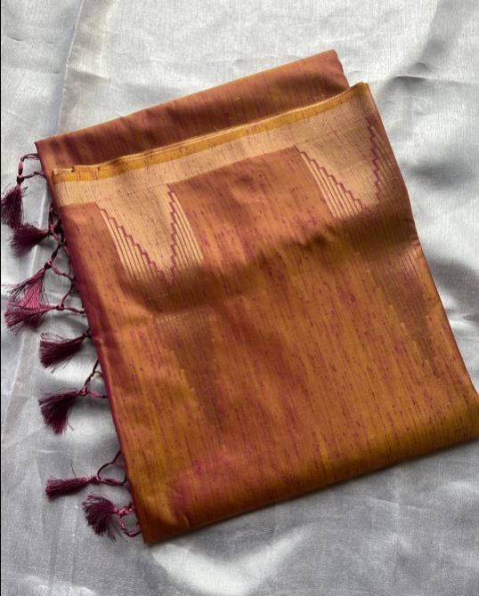 Burnt Orange - Cotton blend Slub Saree