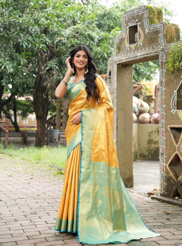 Golden Yellow Soft Tissue Silk Saree