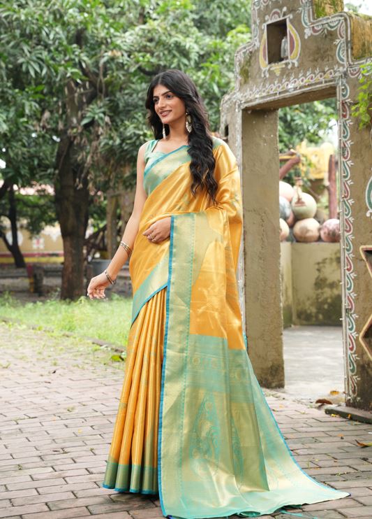 Golden Yellow Soft Tissue Silk Saree
